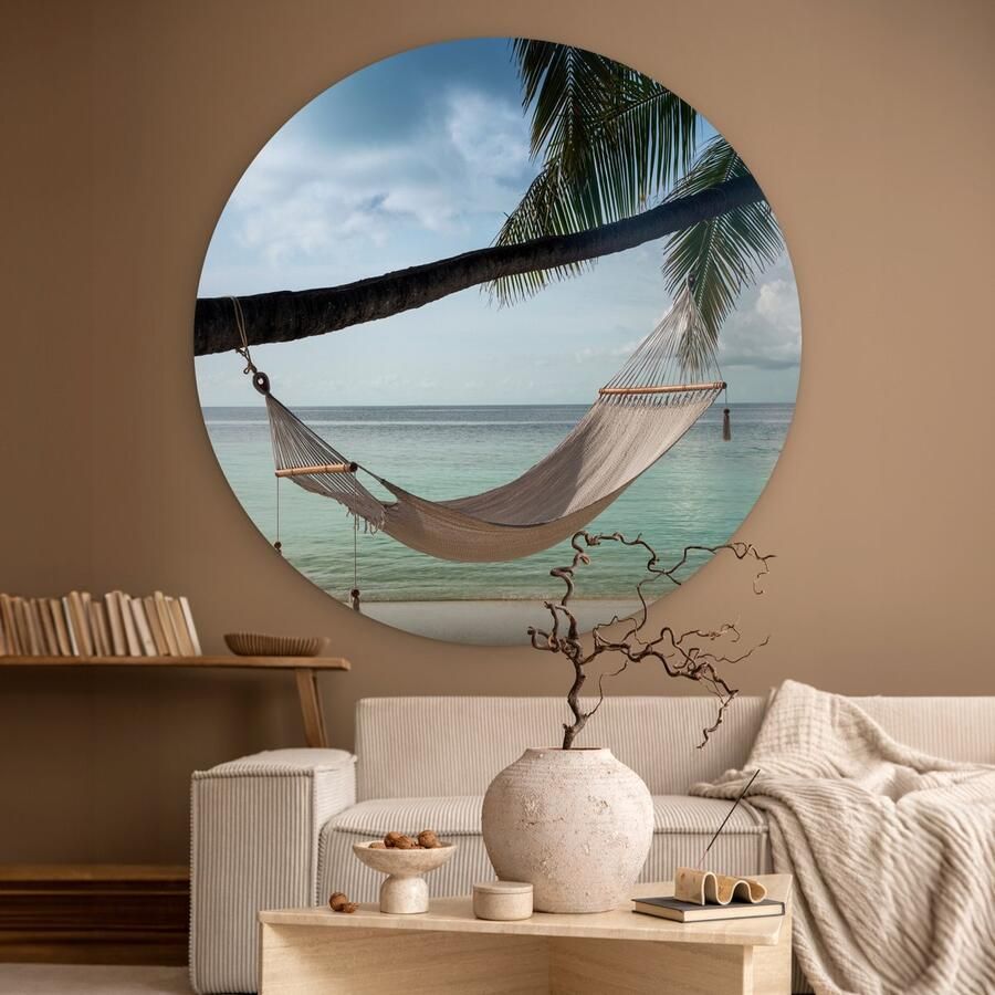 WallCircle Wandcirkel ⌀ 140 Palmboom Hangmat Strand Ronde schilderijen woonkamer Wandbord rond Muurdecoratie cirkel Kamer decoratie binnen Wanddecoratie muurcirkel Woonaccessoires - Foto 2