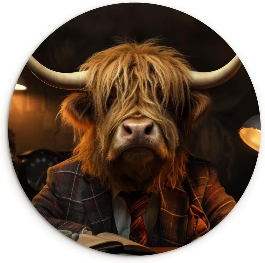 WallCircle Wandcirkel 120x120 cm Muurcirkel Schotse hooglander Dier Pak Bureau Muurdecoratie woonkamer Wanddecoratie slaapkamer Kamer decoratie accessoires Ronde schilderijen XXL