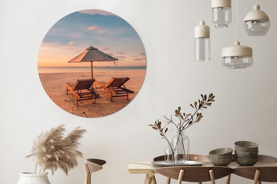 WallCircle Wandcirkel Muurcirkel Strand Ligbed Parasol Aluminium Dibond 140x140 cm Binnen en Buiten - Foto 2