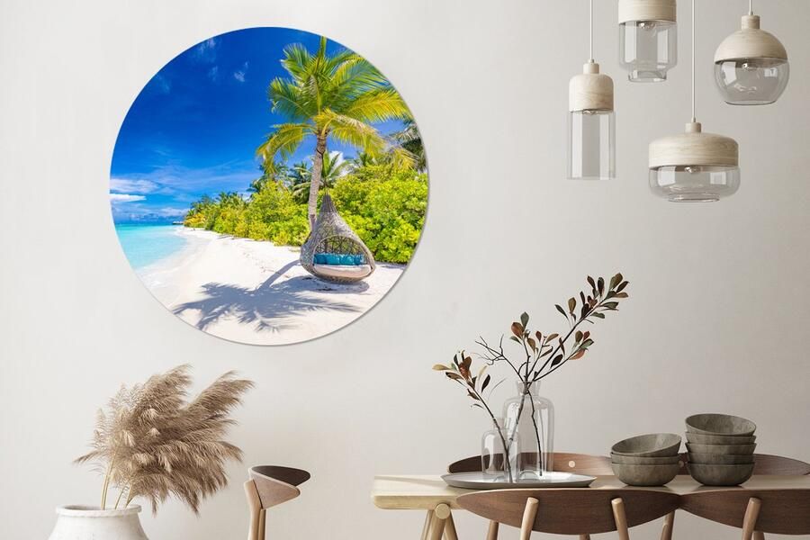 WallCircle Wandcirkel ⌀ 120 Strand Palm Hangstoel Ronde schilderijen woonkamer Wandbord rond Muurdecoratie cirkel Kamer decoratie binnen Wanddecoratie muurcirkel Woonaccessoires XXL - Foto 2