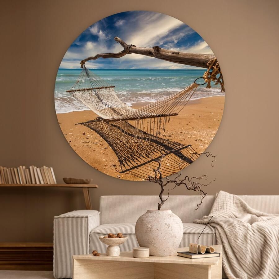 WallCircle Wandcirkel ⌀ 120 Strand Zee Hangmat Ronde schilderijen woonkamer Wandbord rond Muurdecoratie cirkel Kamer decoratie binnen Wanddecoratie muurcirkel Woonaccessoires XXL - Foto 2