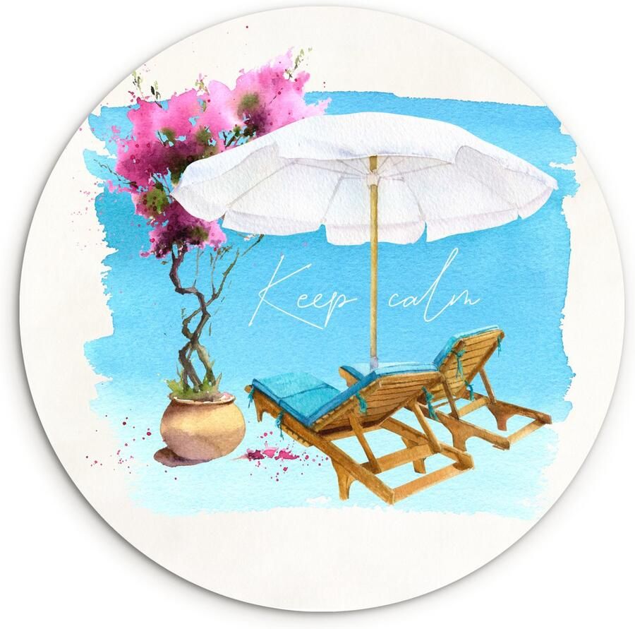 WallCircle Wandcirkel 120x120 cm Muurcirkel Strandstoel Parasol Bloemen Tekening Muurdecoratie woonkamer Wanddecoratie slaapkamer Kamer decoratie accessoires Ronde schilderijen XXL