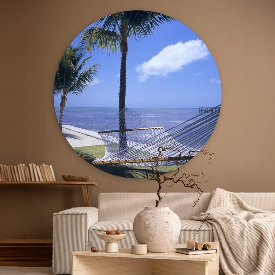 WallCircle Wandcirkel ⌀ 150 Zee Hangmat Palmboom Ronde schilderijen woonkamer Wandbord rond Muurdecoratie cirkel Kamer decoratie binnen Wanddecoratie muurcirkel Woonaccessoires - Foto 2