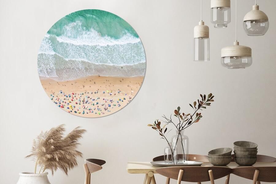 WallCircle Wandcirkel ⌀ 150 Zee Strand Parasols Water Zomer Ronde schilderijen woonkamer Wandbord rond Muurdecoratie cirkel Kamer decoratie binnen Wanddecoratie muurcirkel Woonaccessoires - Foto 3