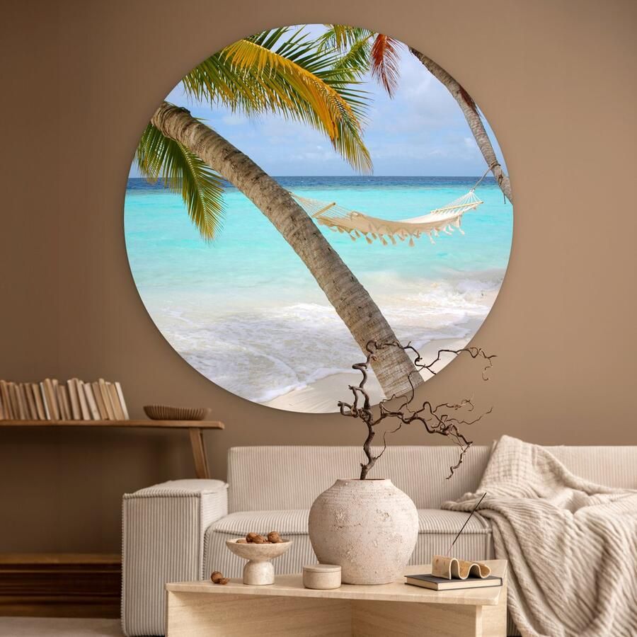 WallCircle Wandcirkel ⌀ 140 Zomer Palmboom Hangmat Ronde schilderijen woonkamer Wandbord rond Muurdecoratie cirkel Kamer decoratie binnen Wanddecoratie muurcirkel Woonaccessoires - Foto 2