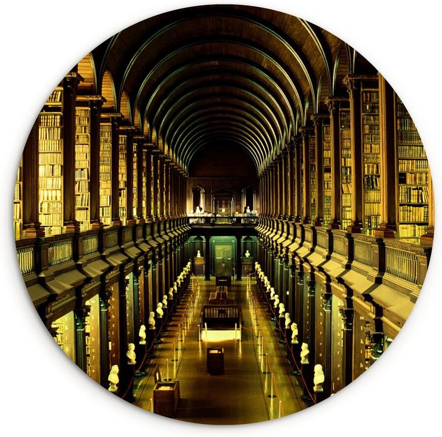WallCircle Wandcirkel ⌀ 150 Bibliotheek van het Trinity College in Ierland Ronde schilderijen woonkamer Wandbord rond Muurdecoratie cirkel Kamer decoratie binnen Wanddecoratie muurcirkel Woonaccessoires