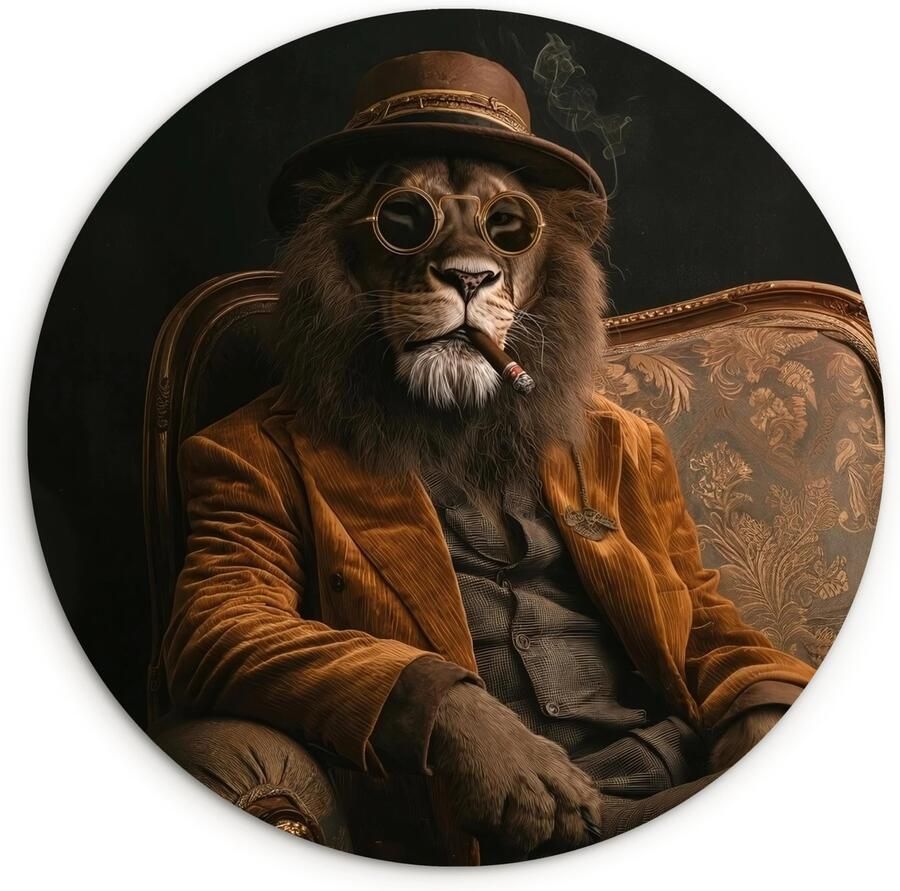 WallCircle Wandcirkel 150x150 cm Muurcirkel Bril Leeuw Bank Hoed Muurdecoratie woonkamer Wanddecoratie slaapkamer Kamer decoratie accessoires Ronde schilderijen