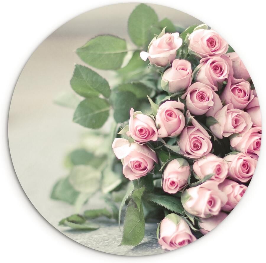 WallCircle Wandcirkel ⌀ 140 Een grote boek van roze rozen ligt op een tafel. Ronde schilderijen woonkamer Wandbord rond Muurdecoratie cirkel Kamer decoratie binnen Wanddecoratie muurcirkel Woonaccessoires