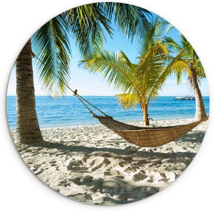 WallCircle Wandcirkel ⌀ 150 Hangmat Tropisch Strand Ronde schilderijen woonkamer Wandbord rond Muurdecoratie cirkel Kamer decoratie binnen Wanddecoratie muurcirkel Woonaccessoires