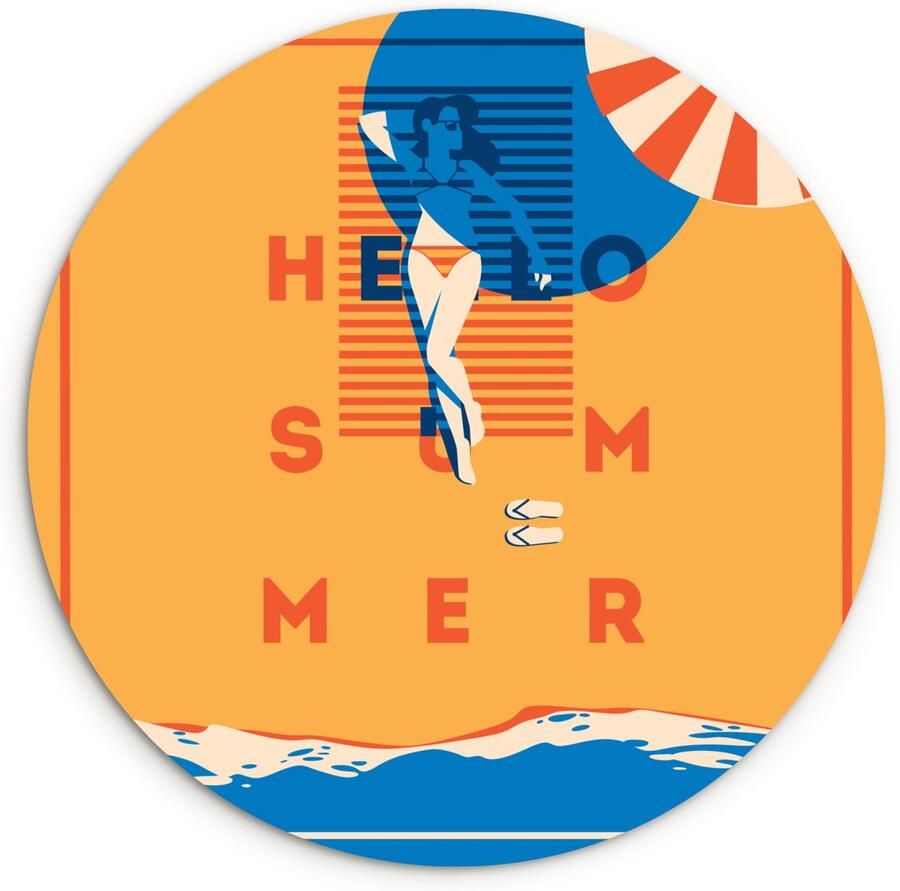 WallCircle Wandcirkel ⌀ 150 Spreuken 'Hello summer' Quotes Parasol Ronde schilderijen woonkamer Wandbord rond Muurdecoratie cirkel Kamer decoratie binnen Wanddecoratie muurcirkel Woonaccessoires