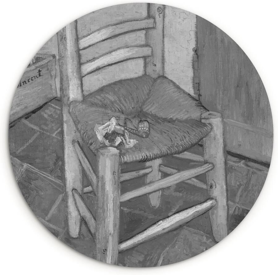 WallCircle Wandcirkel ⌀ 60 Van Gogh's stoel Vincent van Gogh Zwart Wit Ronde schilderijen woonkamer Wandbord rond Muurdecoratie cirkel Kamer decoratie binnen Wanddecoratie muurcirkel Woonaccessoires