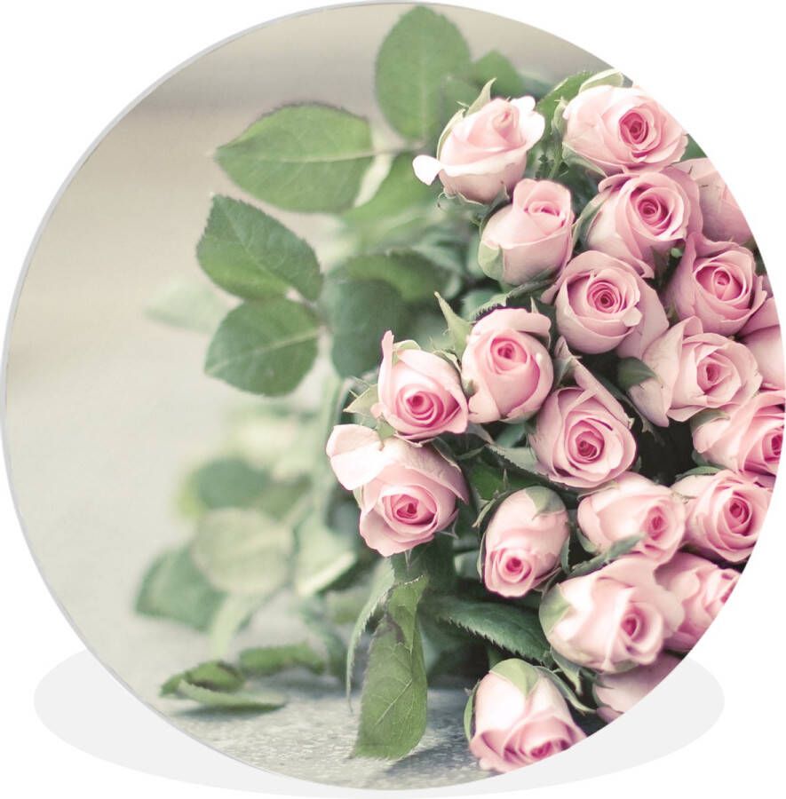 WallCircle Wandcirkel ⌀ 60 Een grote boek van roze rozen ligt op een tafel. Ronde schilderijen woonkamer Wandbord rond Muurdecoratie cirkel Kamer decoratie binnen Wanddecoratie muurcirkel Woonaccessoires