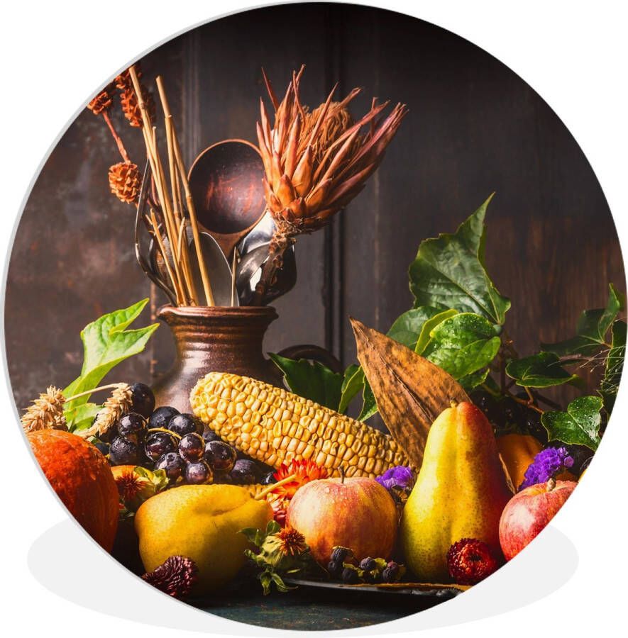 WallCircle Wandcirkel ⌀ 60 Groente Fruit Rustiek Tafel Ronde schilderijen woonkamer Wandbord rond Muurdecoratie cirkel Kamer decoratie binnen Wanddecoratie muurcirkel Woonaccessoires