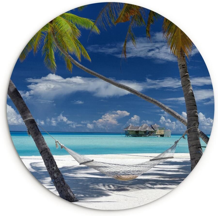 WallCircle Wandcirkel ⌀ 60 Hangmat Palmboom Oceaan Ronde schilderijen woonkamer Wandbord rond Muurdecoratie cirkel Kamer decoratie binnen Wanddecoratie muurcirkel Woonaccessoires