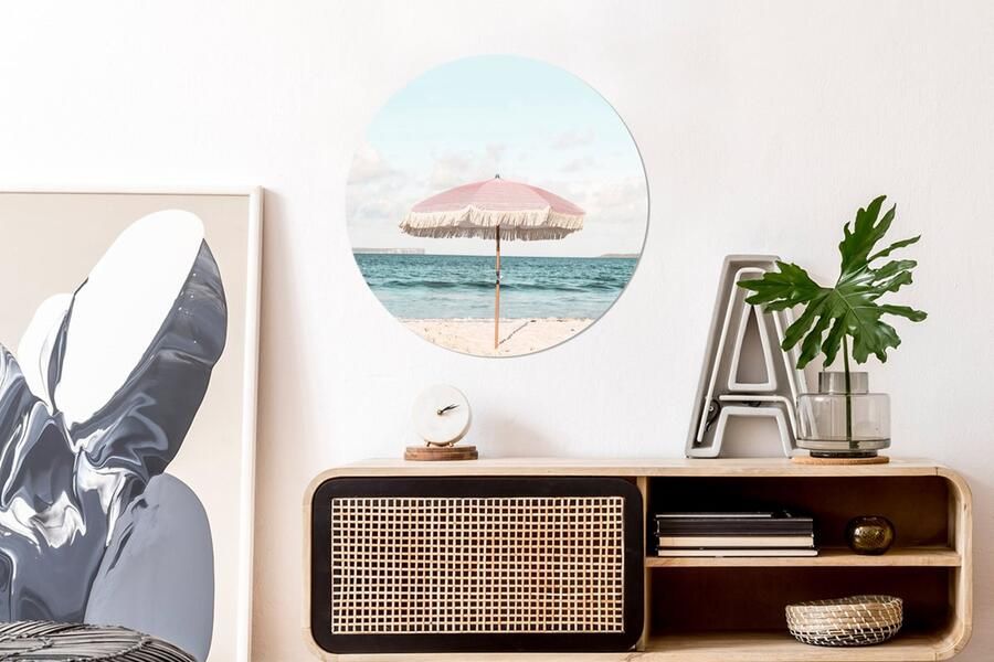 WallCircle Wandcirkel ⌀ 30 Parasol Strand Zee Wolken Ronde schilderijen woonkamer Wandbord rond Muurdecoratie cirkel Kamer decoratie binnen Wanddecoratie muurcirkel Woonaccessoires - Foto 4