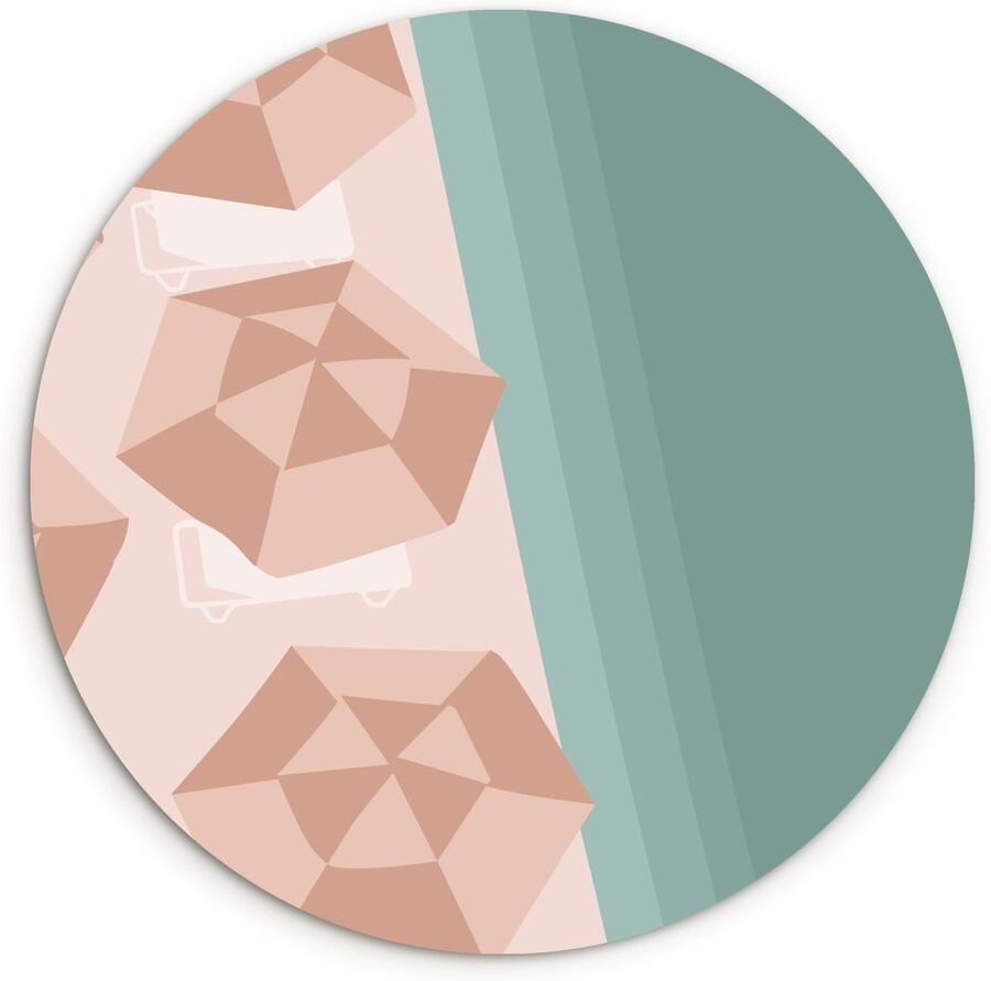 WallCircle Wandcirkel 60x60 cm Muurcirkel Zomer Strandparasols Zee Muurdecoratie woonkamer Wanddecoratie slaapkamer Kamer decoratie accessoires Ronde schilderijen
