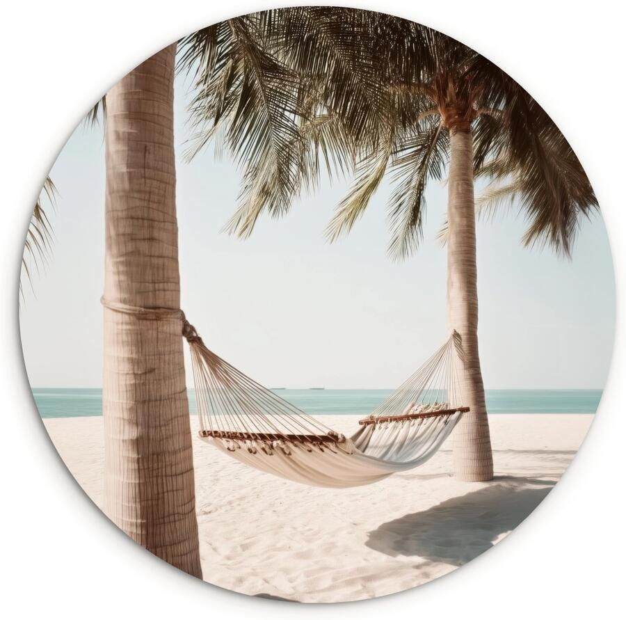 WallCircle Wandcirkel 140x140 cm Muurcirkel Hangmat Palmbomen Strand Zee Muurdecoratie woonkamer Wanddecoratie slaapkamer Kamer decoratie accessoires Ronde schilderijen