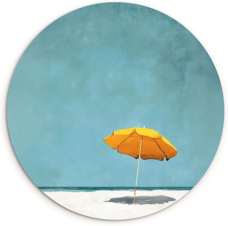 WallCircle Wandcirkel 60x60 cm Muurcirkel Parasol Geel Strand Zee Muurdecoratie woonkamer Wanddecoratie slaapkamer Kamer decoratie accessoires Ronde schilderijen
