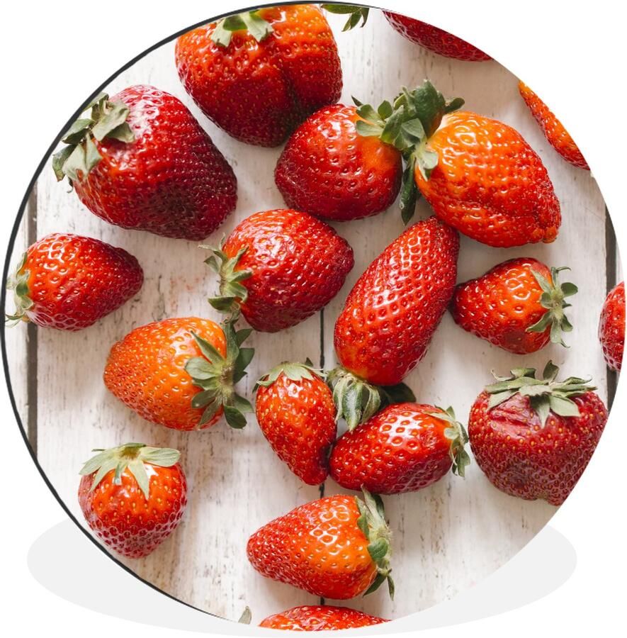 WallCircle Wandcirkel Muurcirkel Aardbei Fruit Tafel Aluminium Dibond 120x120 cm Binnen en Buiten XXL