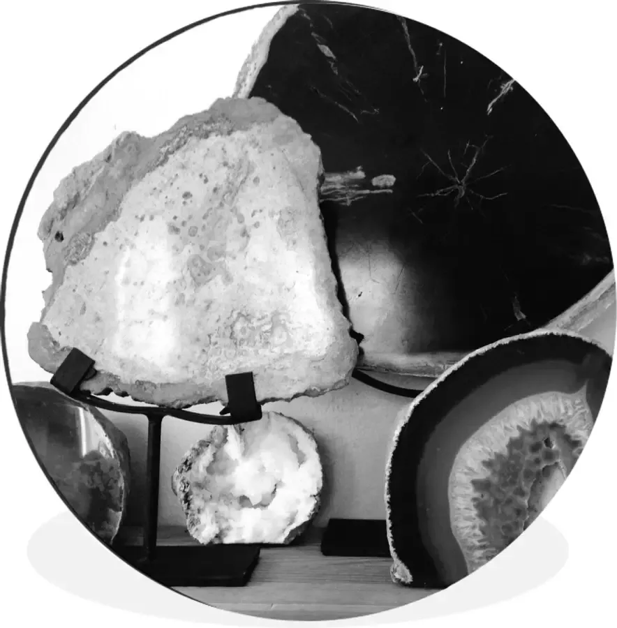 WallCircle Wandcirkel Muurcirkel Agaat collectie op een bureau zwart wit Aluminium Dibond ⌀ 30 cm Binnen en Buiten