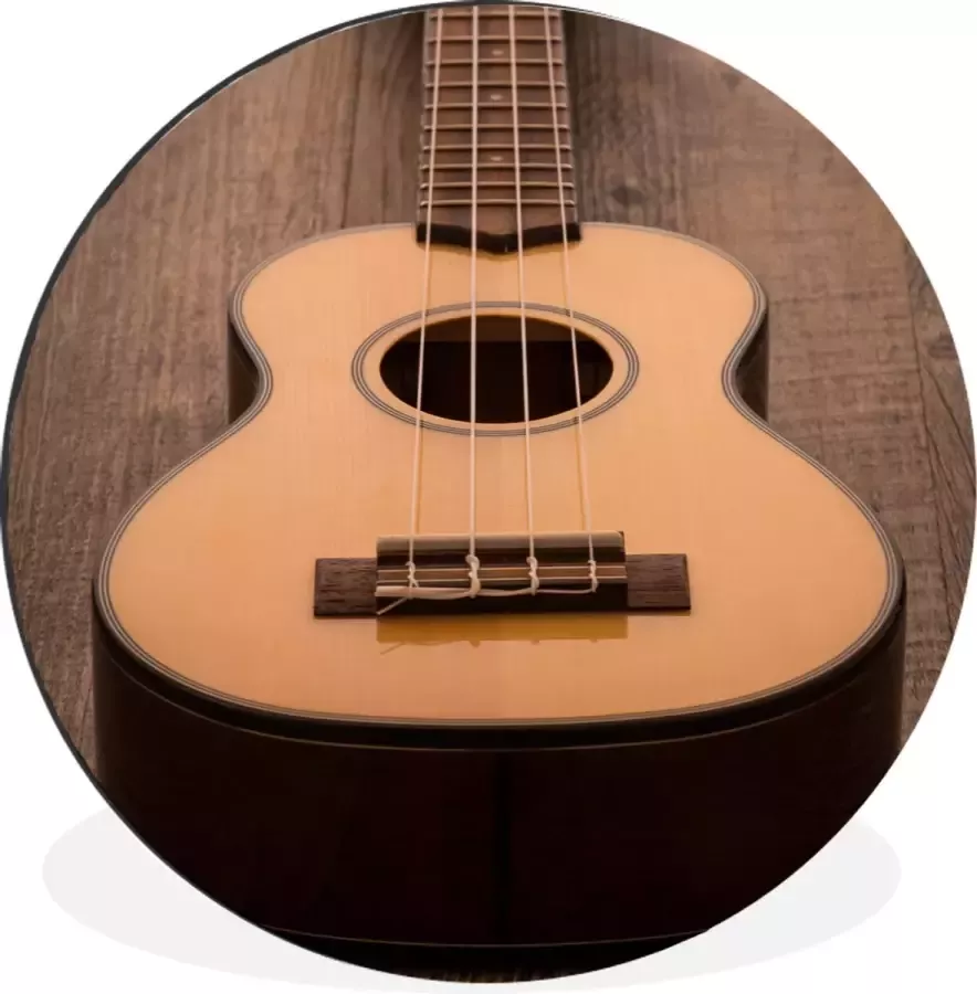 WallCircle Wandcirkel Muurcirkel Akoestische gitaar op een houten tafel Aluminium Dibond 120x120 cm Binnen en Buiten XXL