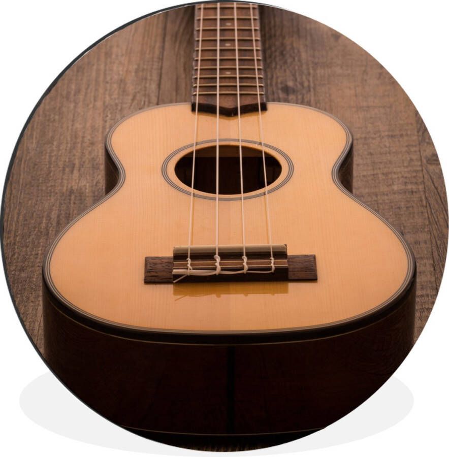WallCircle Wandcirkel Muurcirkel Akoestische gitaar op een houten tafel Aluminium Dibond 60x60 cm Binnen en Buiten