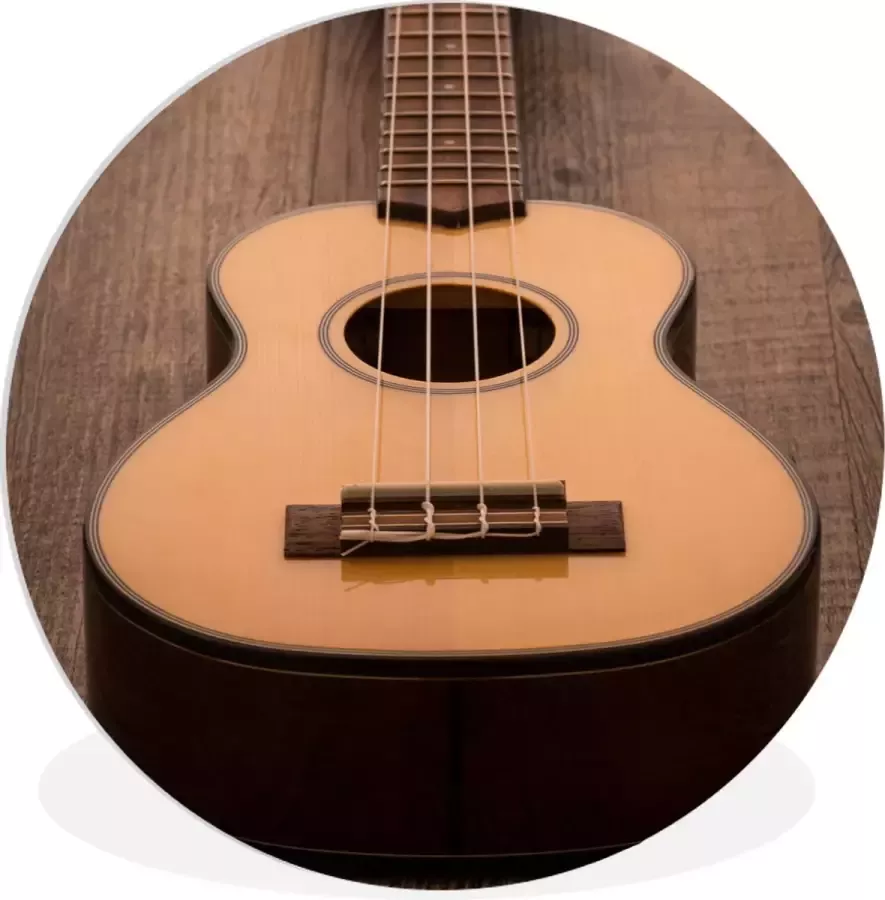 WallCircle Wandcirkel Muurcirkel Binnen Akoestische gitaar op een houten tafel 120x120 cm Wanddecoratie Ronde Schilderijen XXL