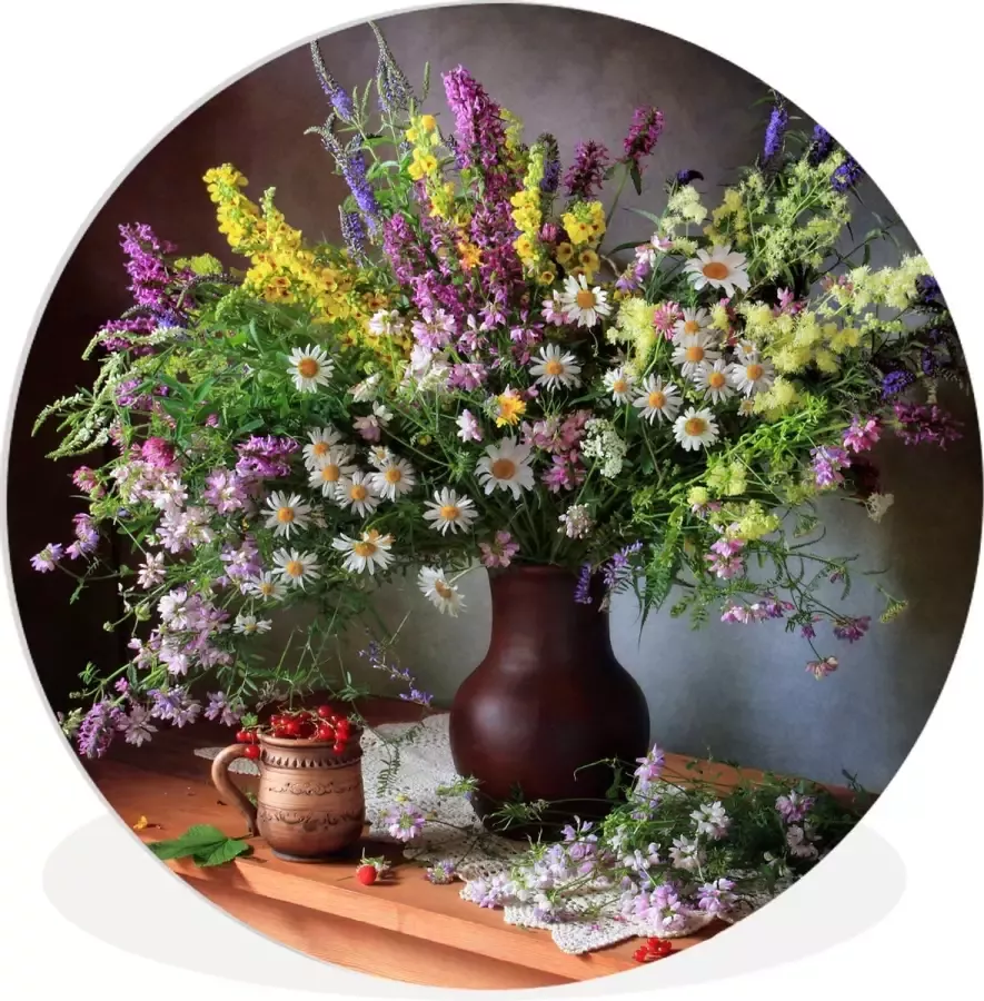 WallCircle Wandcirkel 120x120 Bloemen Tafel Stilleven Boeket Vaas Ronde schilderijen woonkamer Wandbord rond Muurdecoratie cirkel Kamer decoratie binnen Wanddecoratie muurcirkel Woonaccessoires XXL