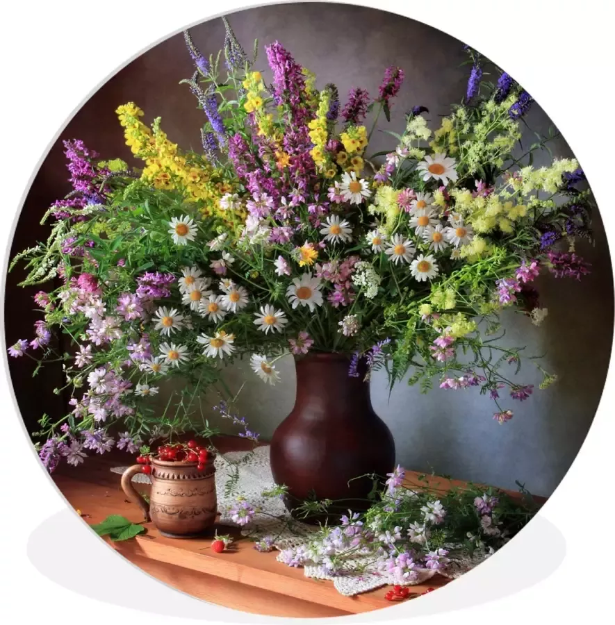 WallCircle Wandcirkel 60x60 Bloemen Tafel Stilleven Boeket Vaas Ronde schilderijen woonkamer Wandbord rond Muurdecoratie cirkel Kamer decoratie binnen Wanddecoratie muurcirkel Woonaccessoires