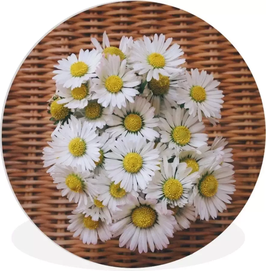 WallCircle Wandcirkel ⌀ 150 Boekt van madeliefjes op een stoel Ronde schilderijen woonkamer Wandbord rond Muurdecoratie cirkel Kamer decoratie binnen Wanddecoratie muurcirkel Woonaccessoires