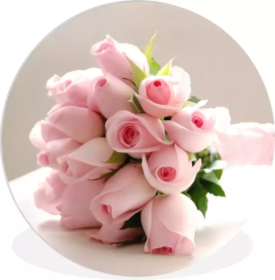 WallCircle Wandcirkel ⌀ 60 Een boeket van roze roos op een witte tafel Ronde schilderijen woonkamer Wandbord rond Muurdecoratie cirkel Kamer decoratie binnen Wanddecoratie muurcirkel Woonaccessoires