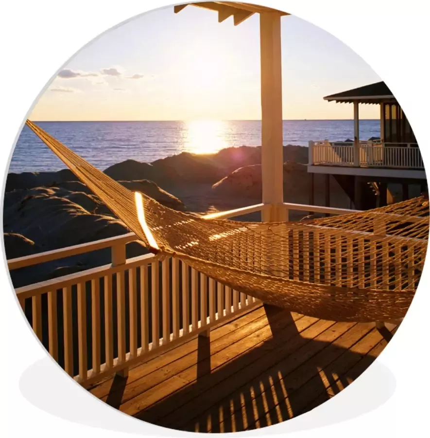 WallCircle Wandcirkel ⌀ 150 Hangmat in een strandhuis Ronde schilderijen woonkamer Wandbord rond Muurdecoratie cirkel Kamer decoratie binnen Wanddecoratie muurcirkel Woonaccessoires