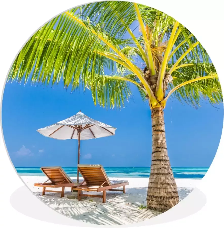 WallCircle Wandcirkel ⌀ 150 Palmboom Strandstoel Parasol Ronde schilderijen woonkamer Wandbord rond Muurdecoratie cirkel Kamer decoratie binnen Wanddecoratie muurcirkel Woonaccessoires