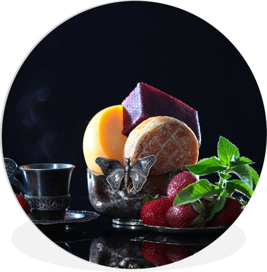 WallCircle Wandcirkel Muurcirkel Binnen Rustiek Fruit Kaas Tafel Stilleven 120x120 cm Wanddecoratie Ronde Schilderijen XXL