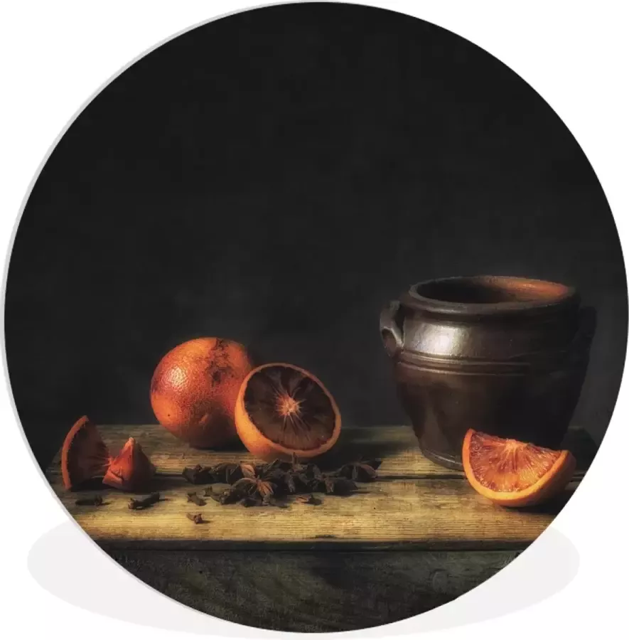 WallCircle Wandcirkel ⌀ 90 Schilderij Stilleven Vaas Tafel Sinaasappel Kunst Ronde schilderijen woonkamer Wandbord rond Muurdecoratie cirkel Kamer decoratie binnen Wanddecoratie muurcirkel Woonaccessoires