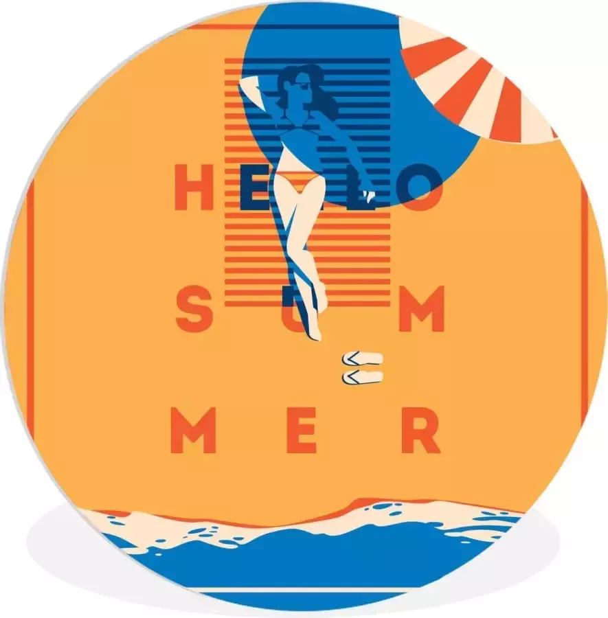 WallCircle Wandcirkel ⌀ 150 Spreuken 'Hello summer' Quotes Parasol Ronde schilderijen woonkamer Wandbord rond Muurdecoratie cirkel Kamer decoratie binnen Wanddecoratie muurcirkel Woonaccessoires