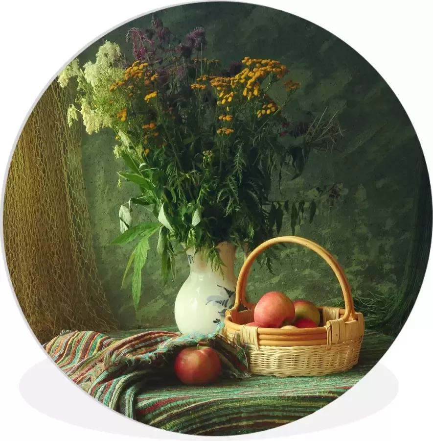 WallCircle Wandcirkel ⌀ 30 Stilleven Bloemen Appel Mandje Tafel Schilderij Ronde schilderijen woonkamer Wandbord rond Muurdecoratie cirkel Kamer decoratie binnen Wanddecoratie muurcirkel Woonaccessoires