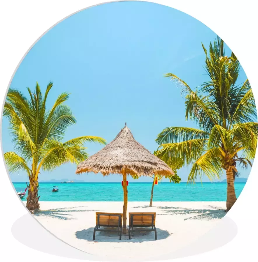 WallCircle Wandcirkel ⌀ 90 Strand Parasol Palmboom Ronde schilderijen woonkamer Wandbord rond Muurdecoratie cirkel Kamer decoratie binnen Wanddecoratie muurcirkel Woonaccessoires