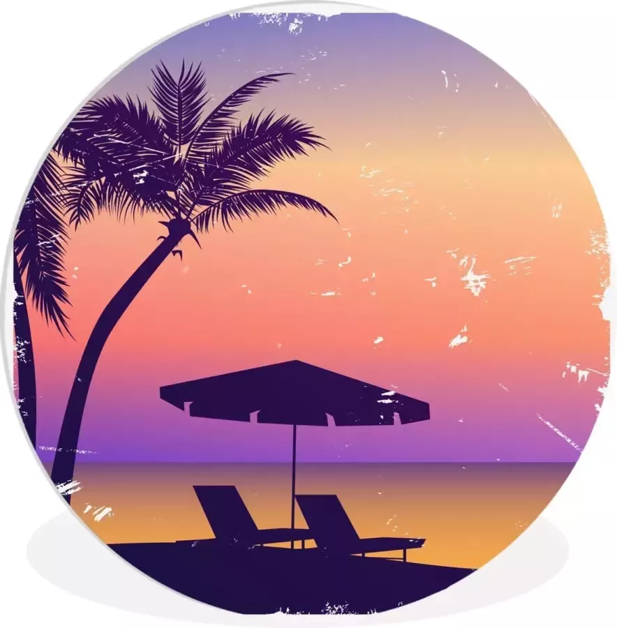 WallCircle Wandcirkel ⌀ 90 Strandstoel Parasol Nacht Waterverf Ronde schilderijen woonkamer Wandbord rond Muurdecoratie cirkel Kamer decoratie binnen Wanddecoratie muurcirkel Woonaccessoires