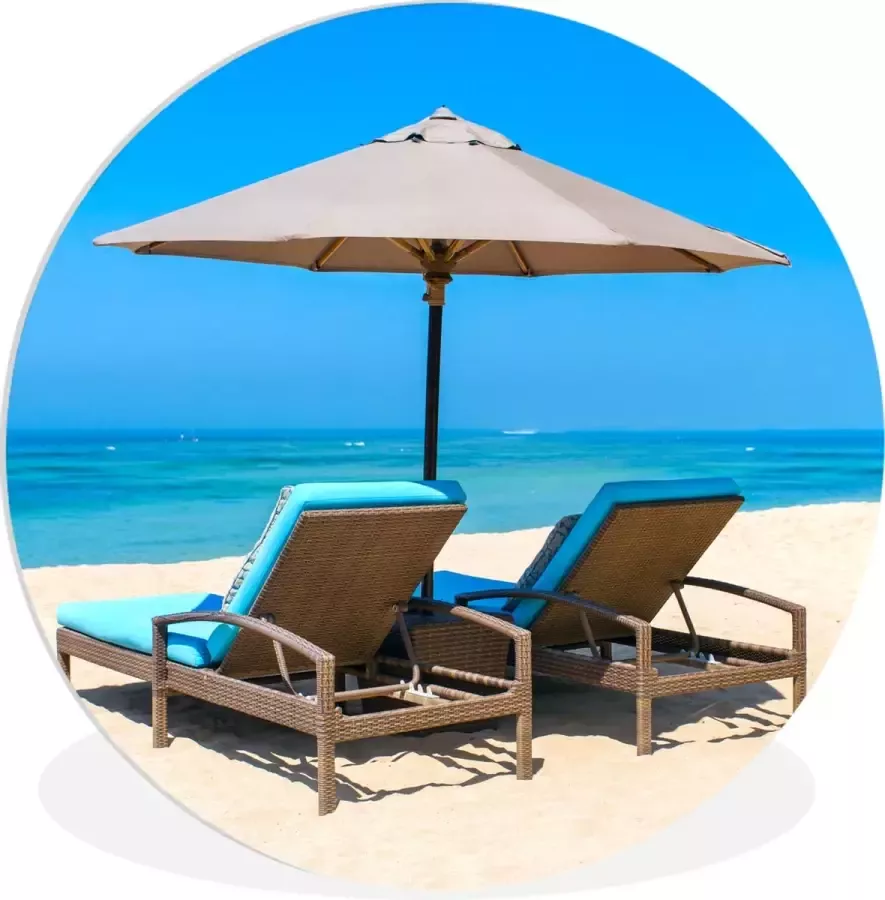 WallCircle Wandcirkel ⌀ 140 Strandstoel Parasol Zomer Zee Ronde schilderijen woonkamer Wandbord rond Muurdecoratie cirkel Kamer decoratie binnen Wanddecoratie muurcirkel Woonaccessoires