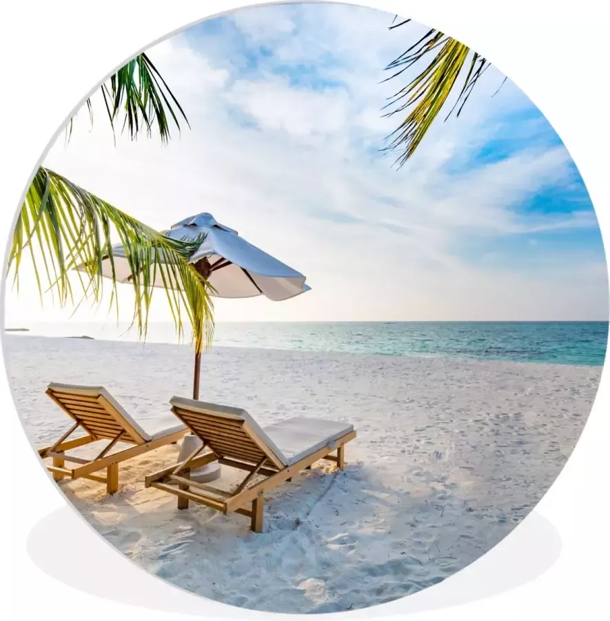 WallCircle Wandcirkel ⌀ 120 Strandstoel Parasol Zonsondergang Ronde schilderijen woonkamer Wandbord rond Muurdecoratie cirkel Kamer decoratie binnen Wanddecoratie muurcirkel Woonaccessoires XXL