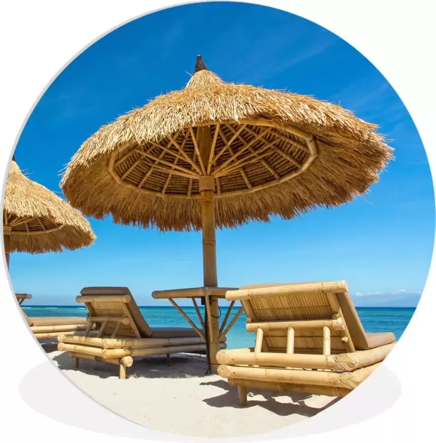 WallCircle Wandcirkel ⌀ 60 Strandstoel Strand Parasol Zee Zomer Ronde schilderijen woonkamer Wandbord rond Muurdecoratie cirkel Kamer decoratie binnen Wanddecoratie muurcirkel Woonaccessoires