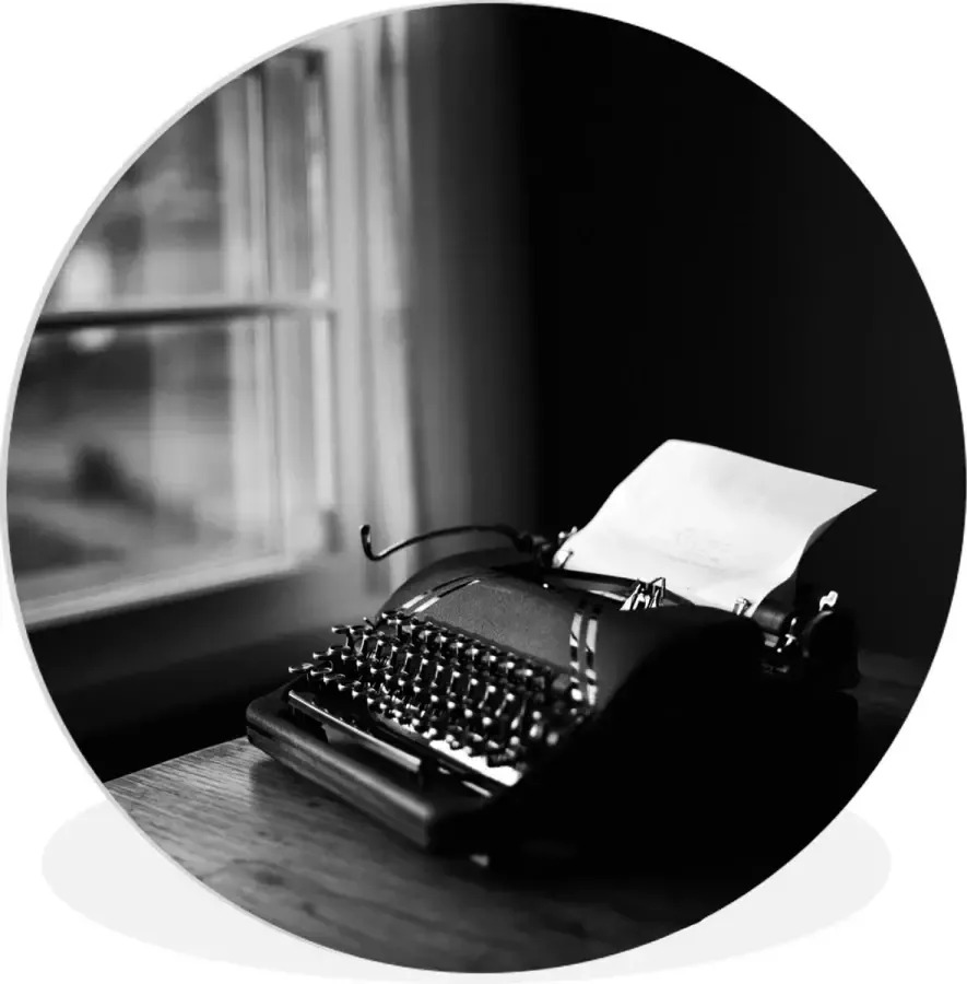 WallCircle Wandcirkel ⌀ 60 Typemachine op eettafel zwart wit Ronde schilderijen woonkamer Wandbord rond Muurdecoratie cirkel Kamer decoratie binnen Wanddecoratie muurcirkel Woonaccessoires