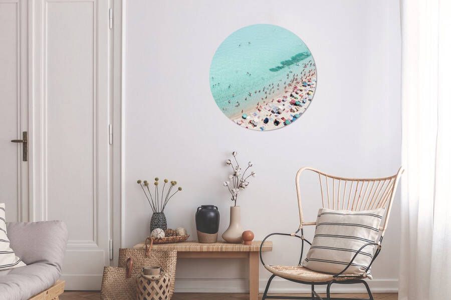 WallCircle Wandcirkel ⌀ 30 Zee Strand Parasols Blauw Zomer Ronde schilderijen woonkamer Wandbord rond Muurdecoratie cirkel Kamer decoratie binnen Wanddecoratie muurcirkel Woonaccessoires