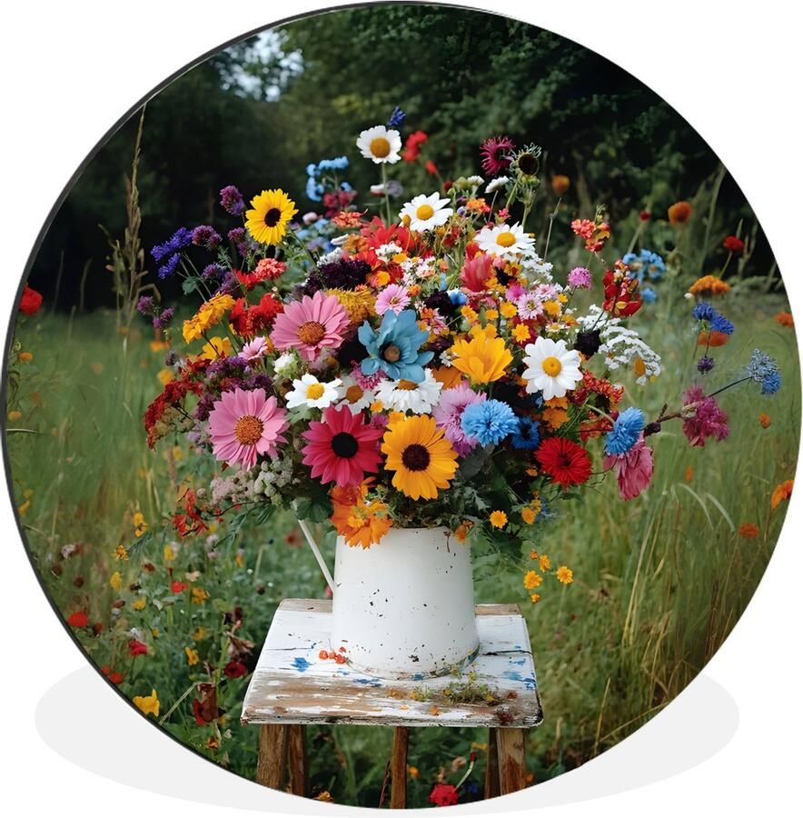 WallCircle Wandcirkel Muurcirkel Bloemen Krukje Gieter Veld Aluminium Dibond 120x120 cm Binnen en Buiten XXL
