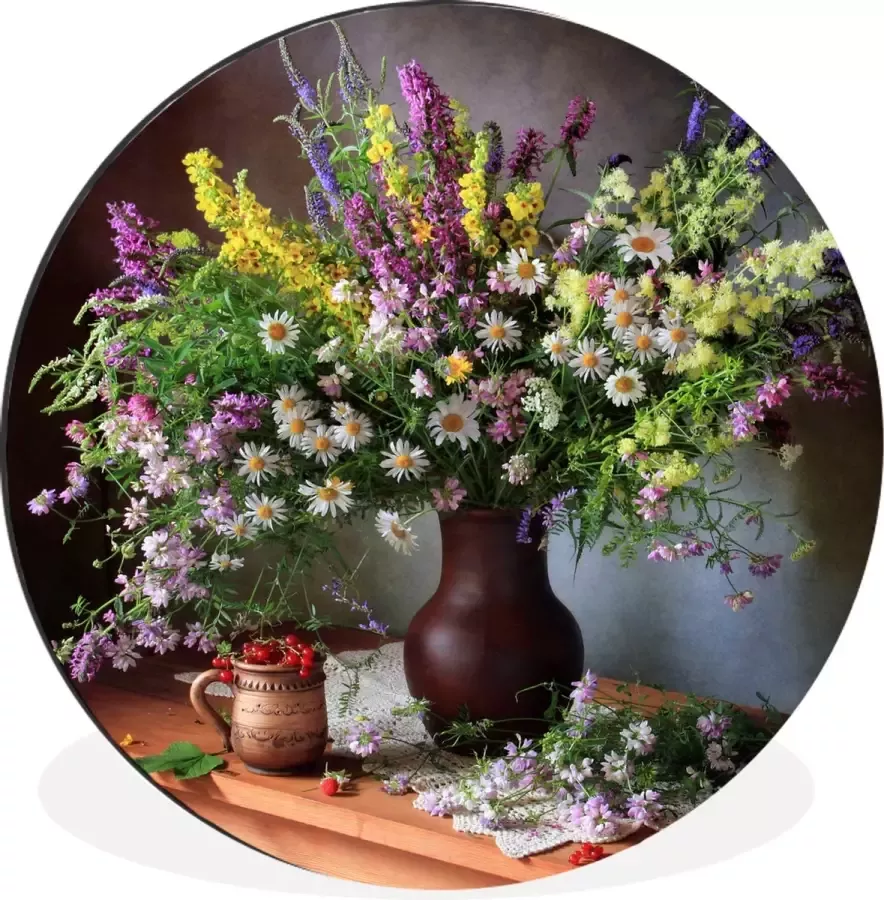 WallCircle Wandcirkel Muurcirkel Bloemen Tafel Stilleven Boeket Vaas Aluminium Dibond ⌀ 30 cm Binnen en Buiten