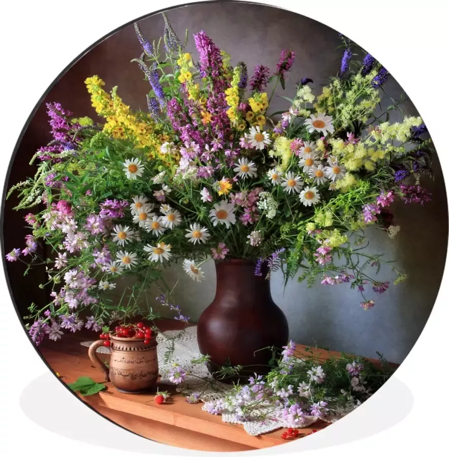 WallCircle Wandcirkel Muurcirkel Bloemen Tafel Stilleven Boeket Vaas Aluminium Dibond ⌀ 60 cm Binnen en Buiten