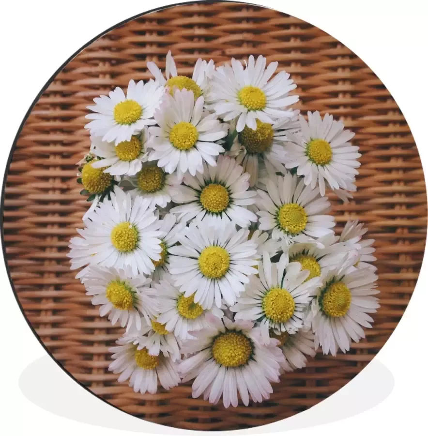 WallCircle Wandcirkel Muurcirkel Boekt van madeliefjes op een stoel Aluminium Dibond ⌀ 30 cm Binnen en Buiten