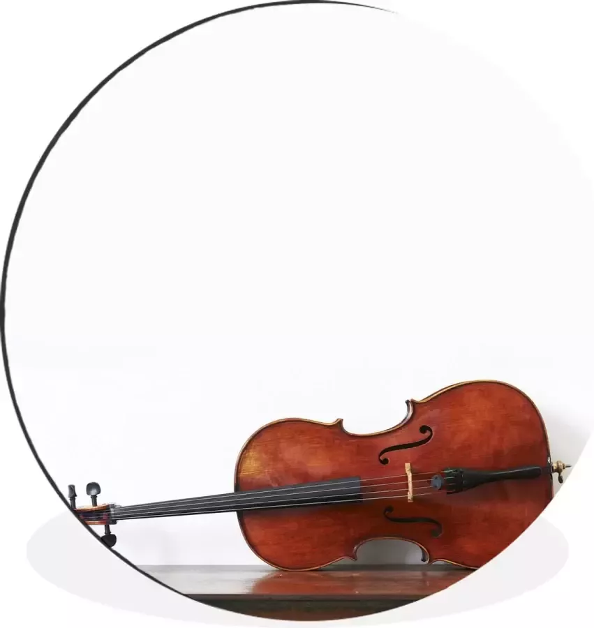 WallCircle Wandcirkel Muurcirkel Een cello op een houten tafel Aluminium Dibond 120x120 cm Binnen en Buiten XXL