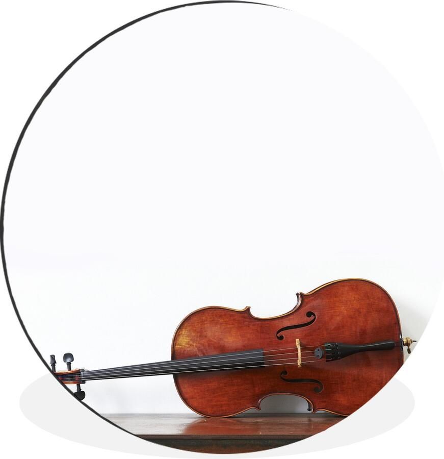 WallCircle Wandcirkel Muurcirkel Een cello op een houten tafel Aluminium Dibond 120x120 cm Binnen en Buiten XXL